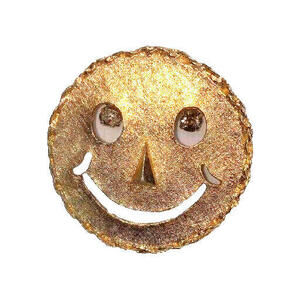 Smiley Face Gold Tone Brooch/Pendant With Rhinestones Wiggly Eyes 2 in. Vintage